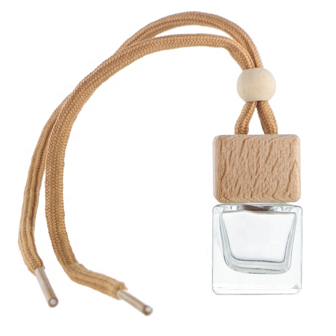 Square Shape Glass Car Perfume Bottles Pendant 5ml Perfume Empty Hanging Car Diffuser Glass Bottles