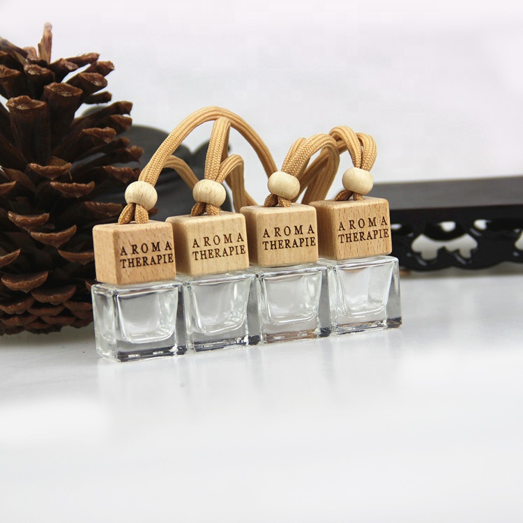 Square Shape Glass Car Perfume Bottles Pendant 5ml Perfume Empty Hanging Car Diffuser Glass Bottles