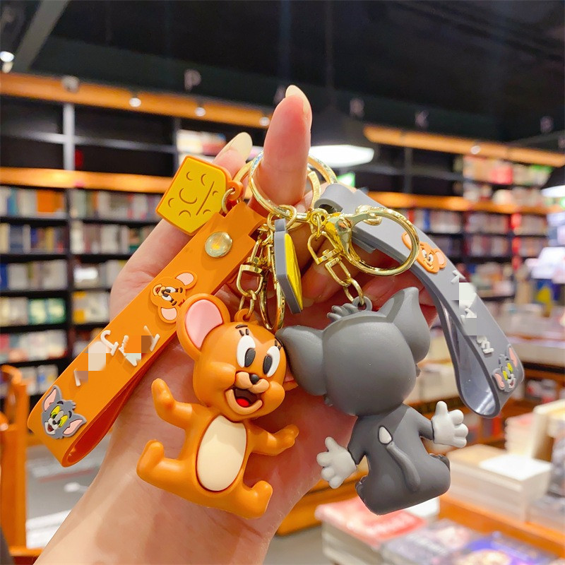 Cartoon Creative Cat Mouse Key Chain Cute Toy Car Key Pendant Couple Pendant 3D PVC Tom Mouse Keychain