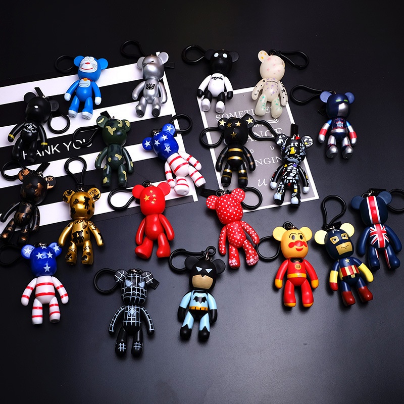 Cute Bear Key Chain Resin Anime bear Keychain Weaving Fashion Doll Bag Pendant Holiday Car Key Ring For Girls Gift