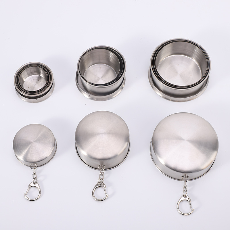 75ml 150ml 250ml 450ml Portable Stainless Steel Outdoor Travel  Folding Cup Telescopic Cup with Keychain