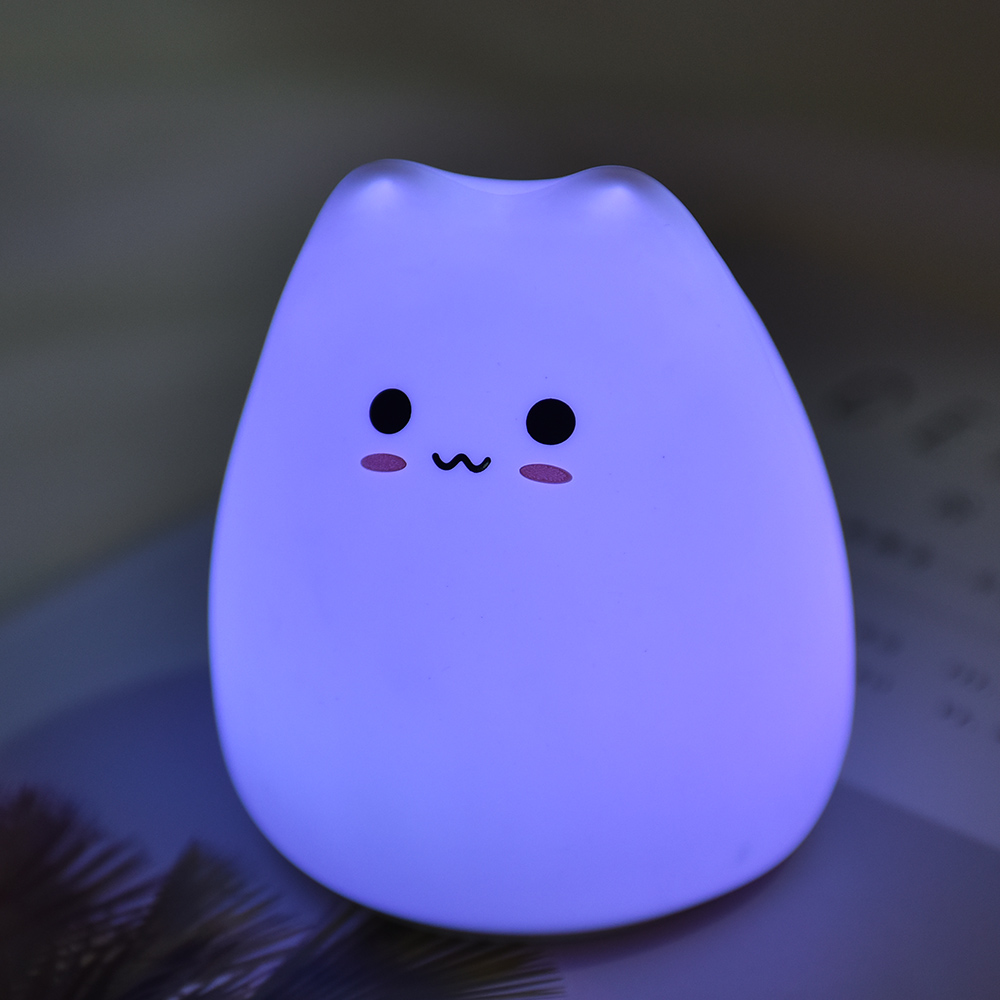 Mini Colorful Cute Cat Silicone Night Light Bedroom Atmosphere baby night light with touch sensor soft table lamp