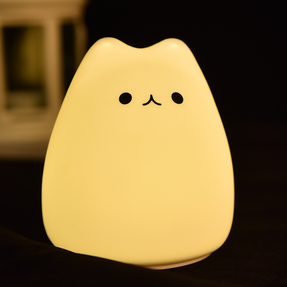 Mini Colorful Cute Cat Silicone Night Light Bedroom Atmosphere baby night light with touch sensor soft table lamp