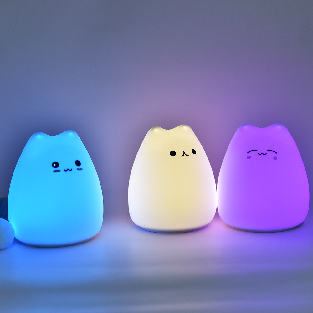 Mini Colorful Cute Cat Silicone Night Light Bedroom Atmosphere baby night light with touch sensor soft table lamp