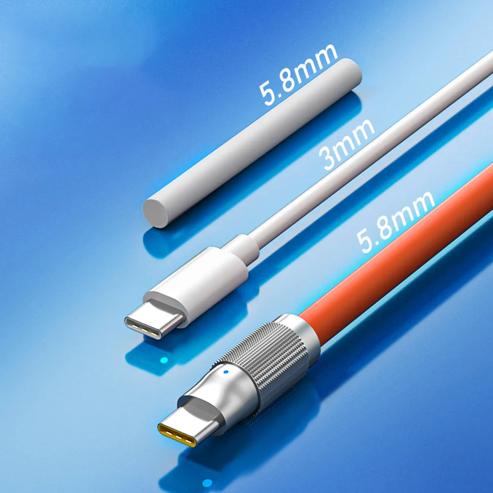 3 in 1 Zinc Alloy And Soft Silicone Material 6A Fast Charging Data Line 120W Super Fast Charging Type C Data Cable