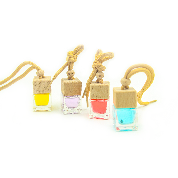 Square Shape Glass Car Perfume Bottles Pendant 5ml Perfume Empty Hanging Car Diffuser Glass Bottles