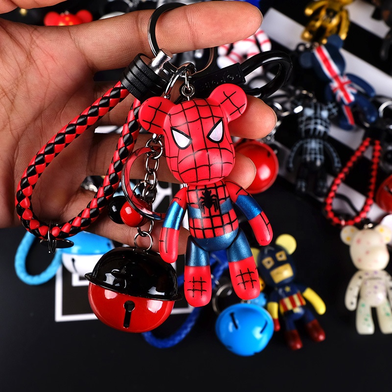 Cute Bear Key Chain Resin Anime bear Keychain Weaving Fashion Doll Bag Pendant Holiday Car Key Ring For Girls Gift