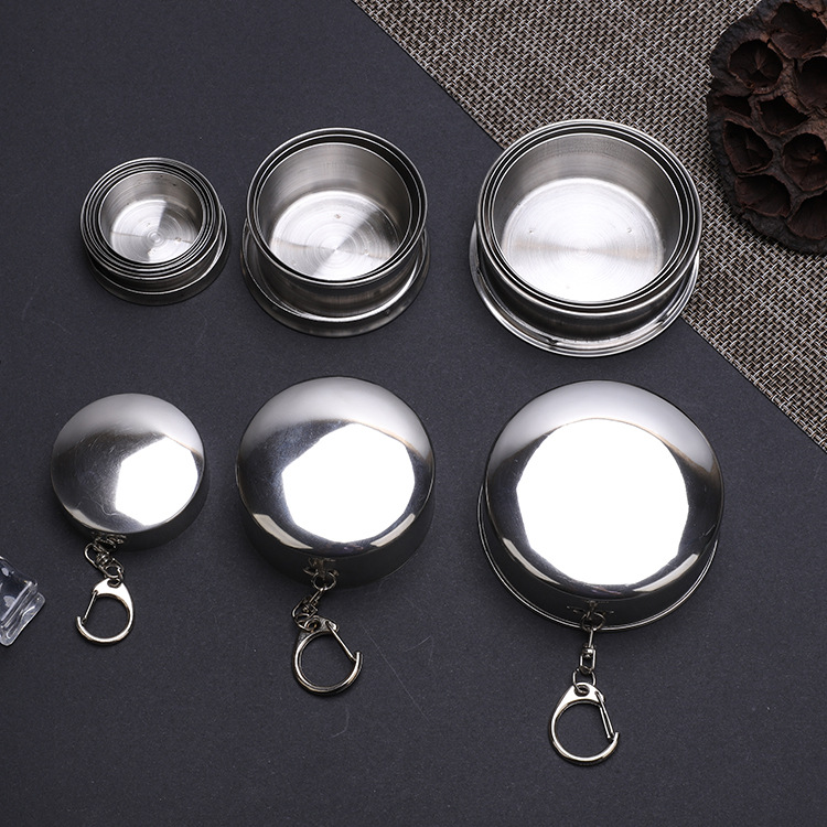 75ml 150ml 250ml 450ml Portable Stainless Steel Outdoor Travel  Folding Cup Telescopic Cup with Keychain
