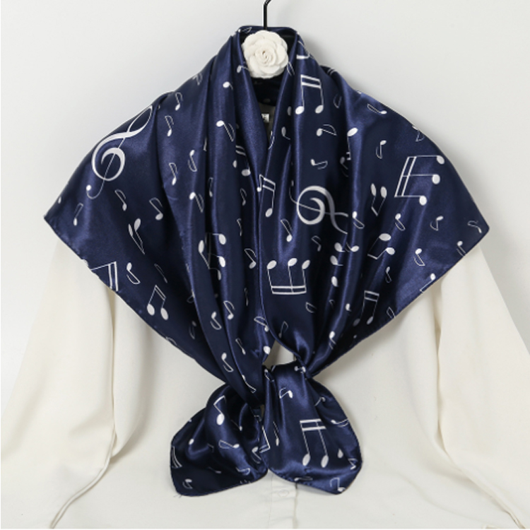 New Arrival women 90x90cm music note satin scarf women Music Printed scarves shawl