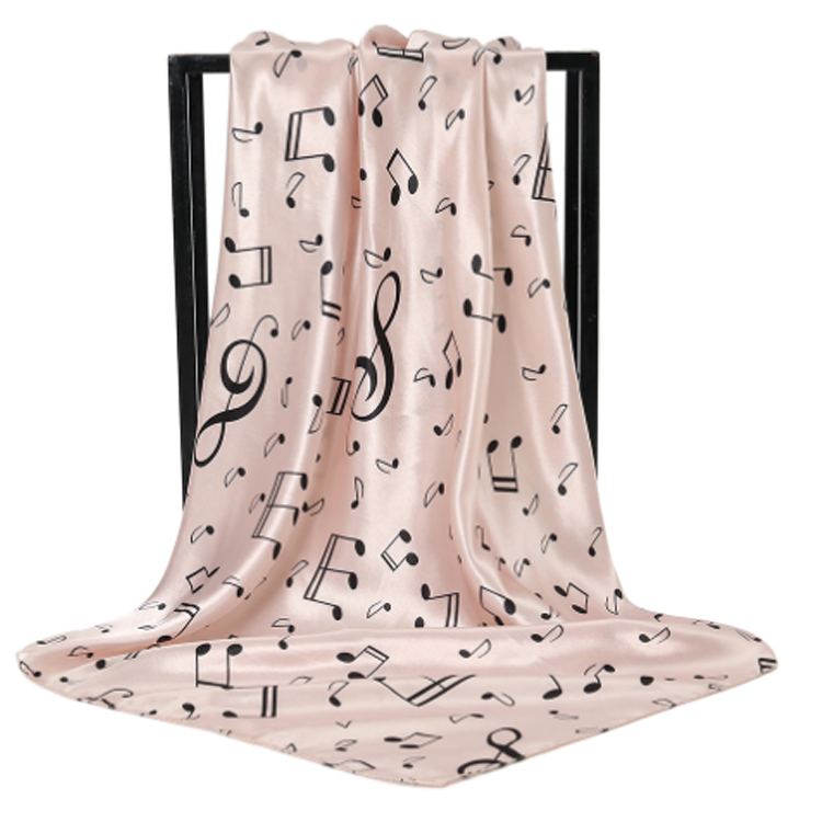 New Arrival women 90x90cm music note satin scarf women Music Printed scarves shawl
