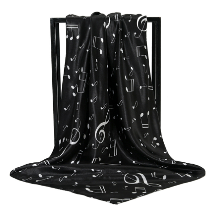New Arrival women 90x90cm music note satin scarf women Music Printed scarves shawl