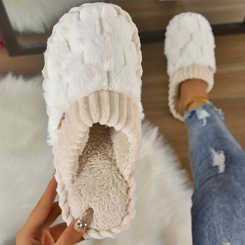 Colored artificial fur cotton slippers, casual set fur women's slippers, comfortable women's indoor home slippers