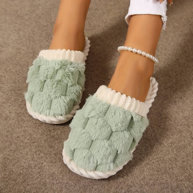 Colored artificial fur cotton slippers, casual set fur women's slippers, comfortable women's indoor home slippers