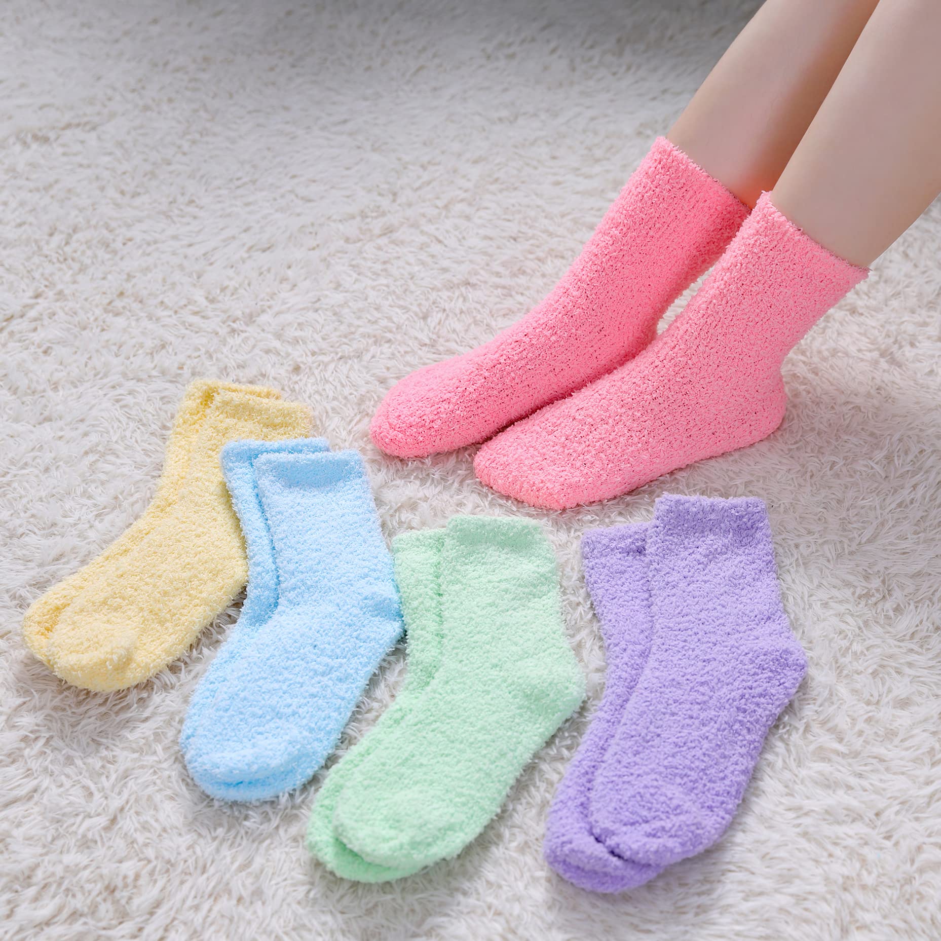 Womens Fuzzy Socks Cozy Soft Fleece Fluffy Warm Slipper Socks Winter Plush Crew  Tube Terry Fuzzy Cozy Socks for Women