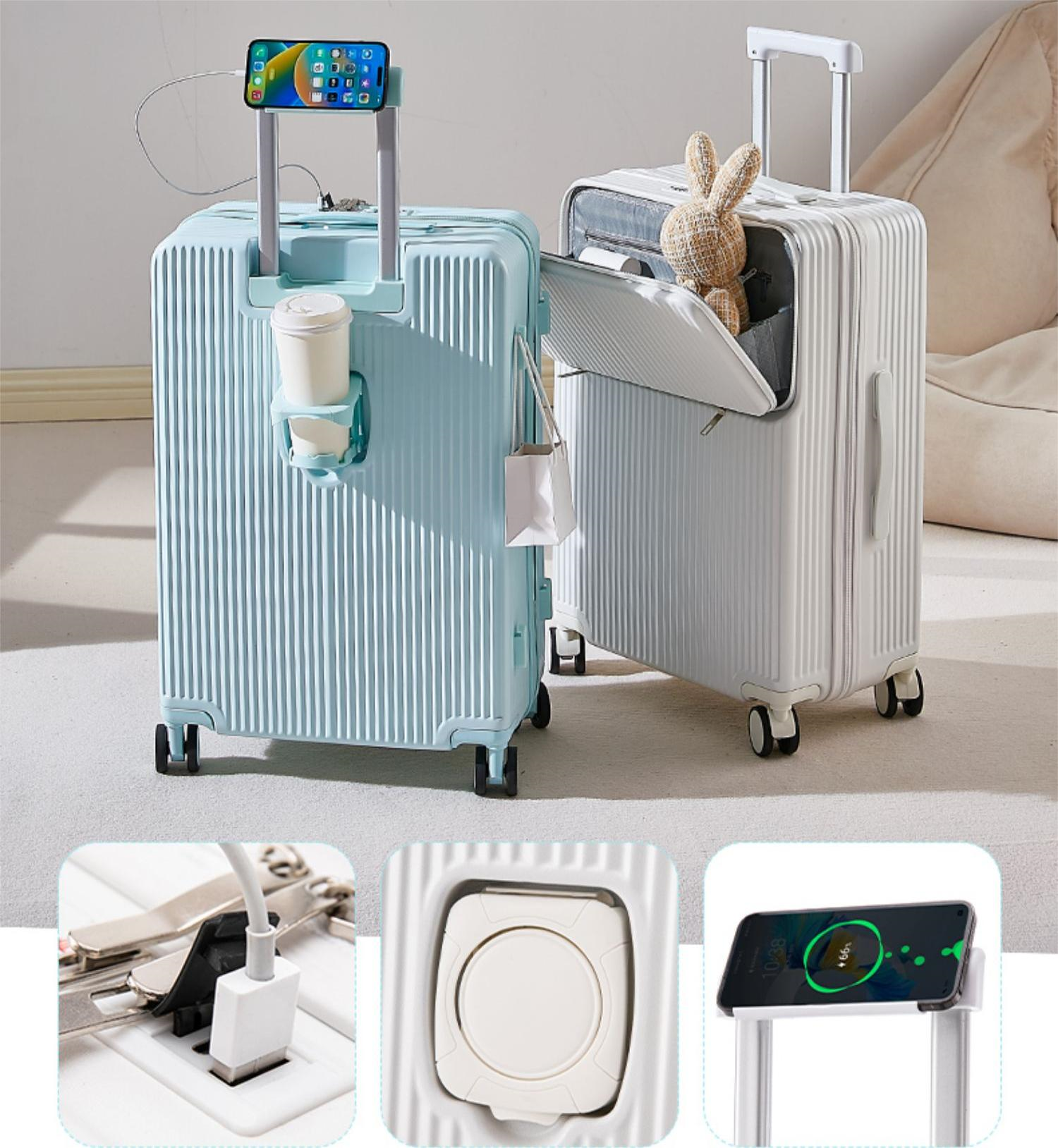 20 Inch Carry-On Luggage with Spinner Wheels: Cup Holder and Phone Holder