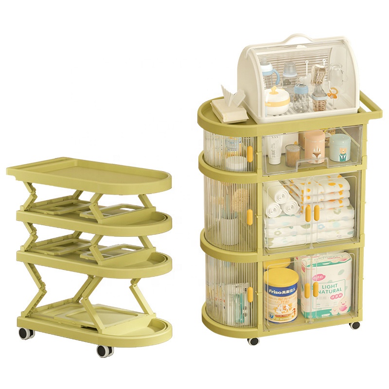 Baby Folding Storage Trolley | Mobile Free-Installation Organizer Shelf