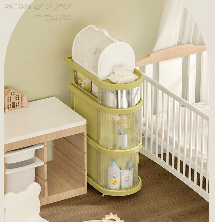 Baby Folding Storage Trolley | Mobile Free-Installation Organizer Shelf