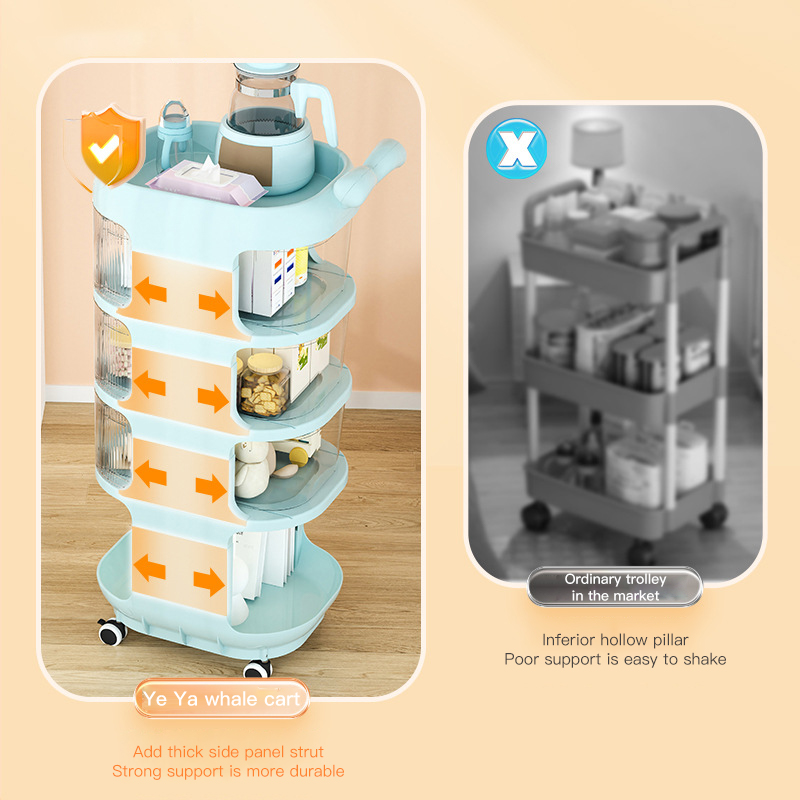 Baby Product Storage Rack Plastic Trolley With Removable Mobile Drawers