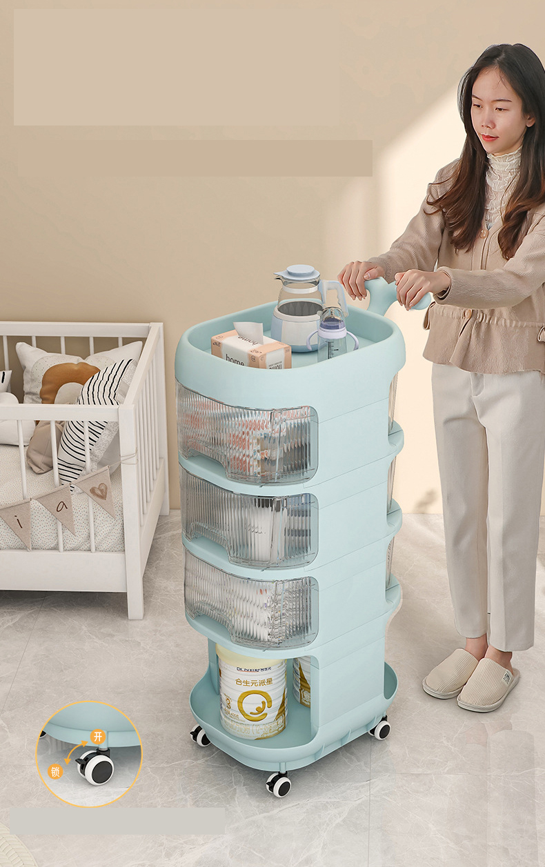 Baby Product Storage Rack Plastic Trolley With Removable Mobile Drawers