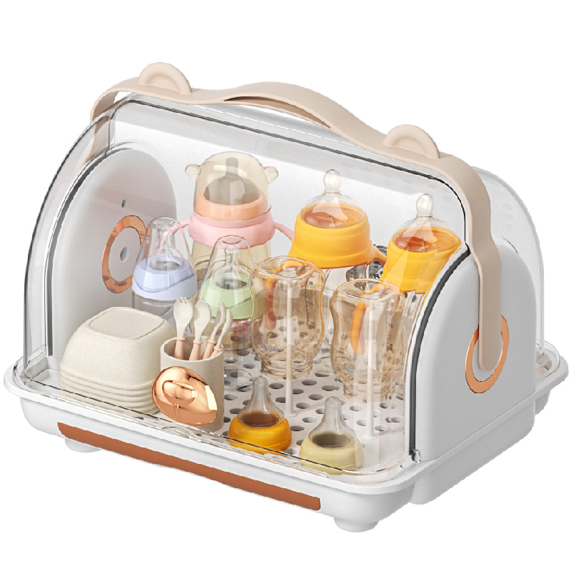 Drain Storage Box with Lid, Dustproof Storage Rack for Feeding Bin and Milk Baby Bottle