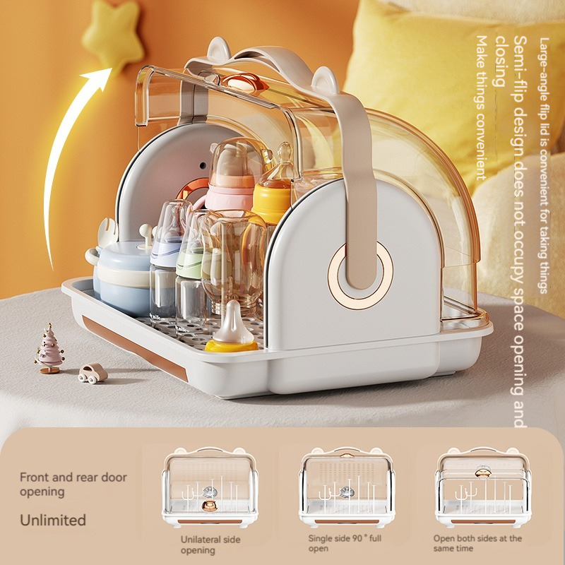 Drain Storage Box with Lid, Dustproof Storage Rack for Feeding Bin and Milk Baby Bottle