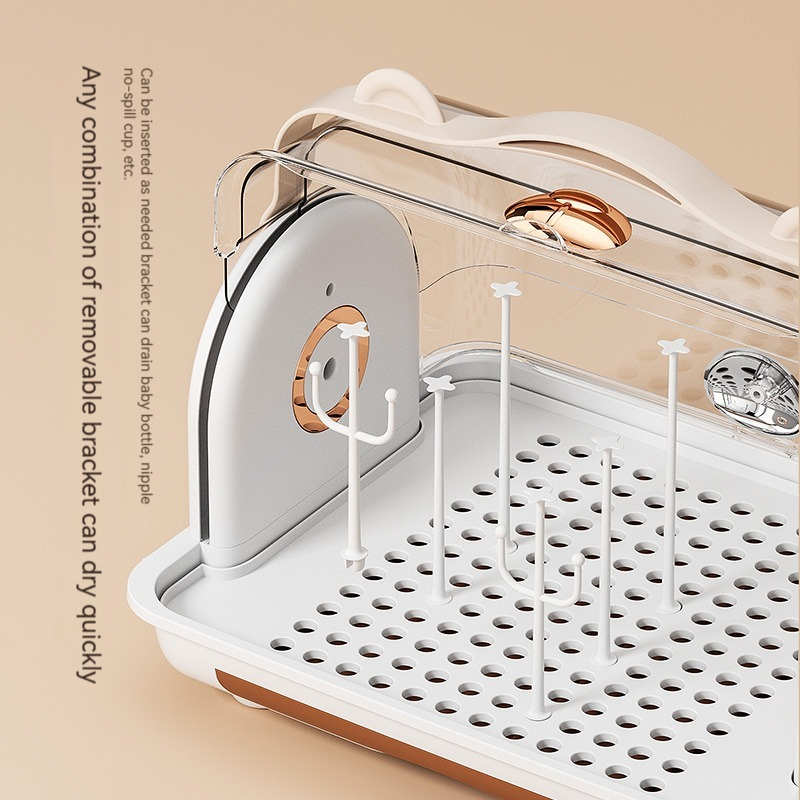 Drain Storage Box with Lid, Dustproof Storage Rack for Feeding Bin and Milk Baby Bottle