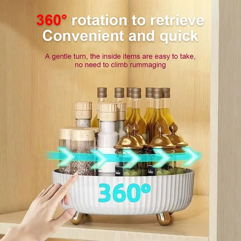 Multi-functional 360-Degree Rotating Storage Box Rack Shelf Turntable Organizer for Cosmetics, Seasoning Bottles