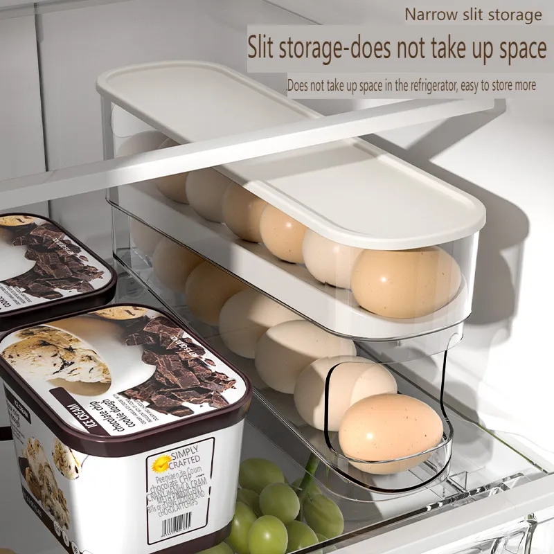 2 Tier Refrigerator Egg Tray Rolling Storage Organizer Container - Auto Roller Egg Holder