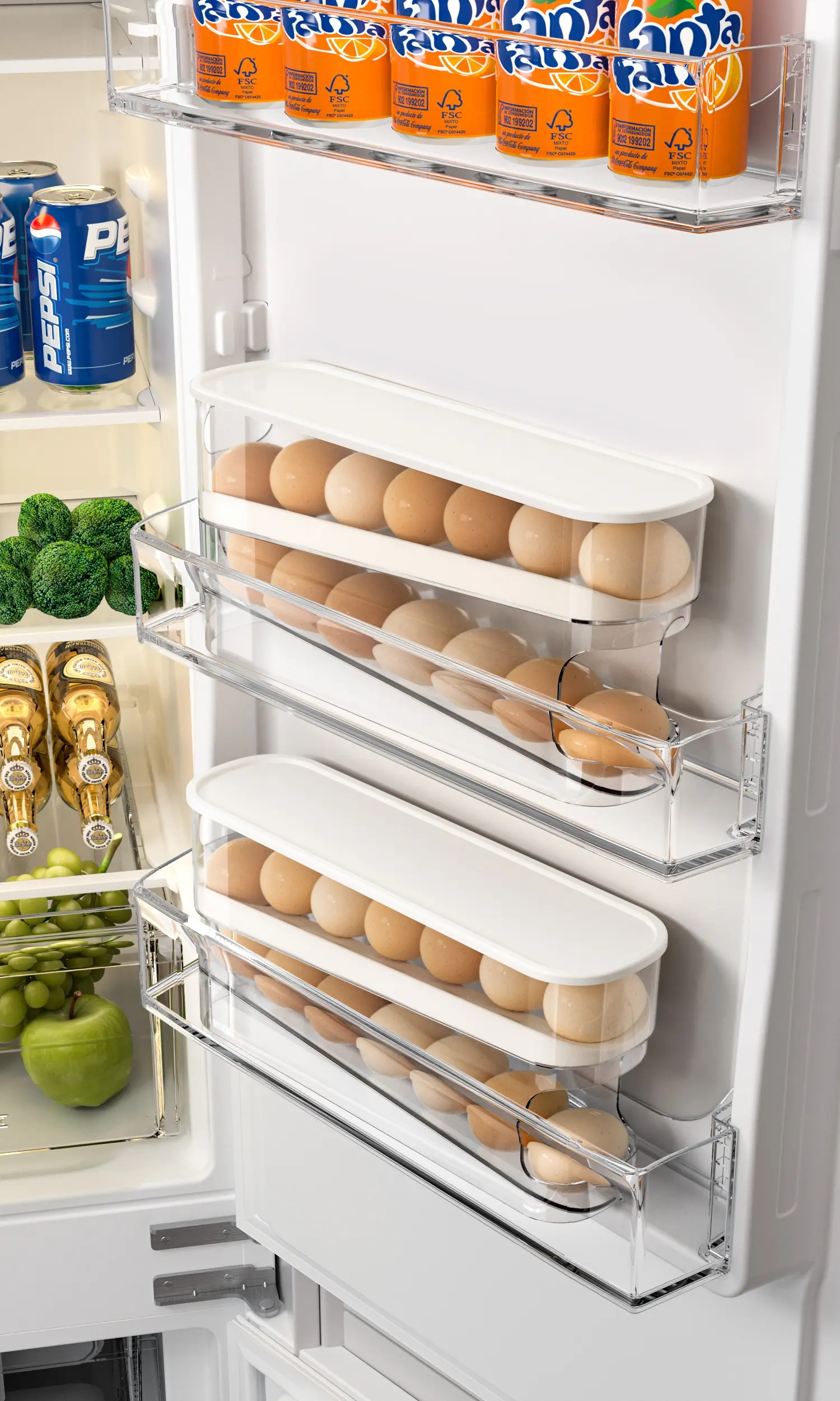 2 Tier Refrigerator Egg Tray Rolling Storage Organizer Container - Auto Roller Egg Holder