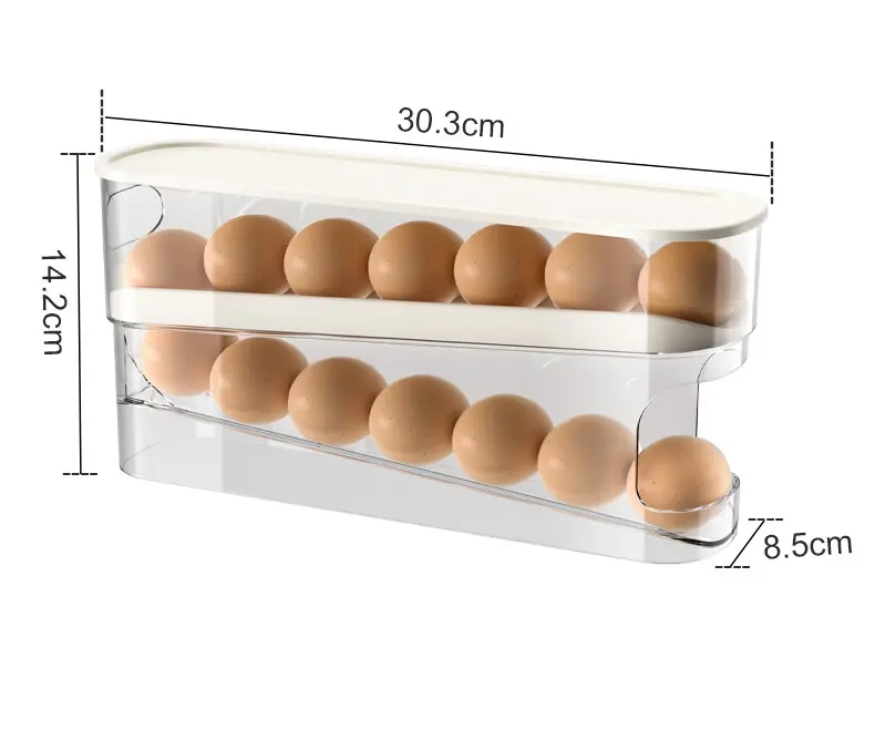 2 Tier Refrigerator Egg Tray Rolling Storage Organizer Container - Auto Roller Egg Holder