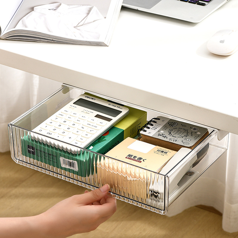 Self-Adhesive Under Table Drawer Organizer Tray - Hidden Storage Box for Pens, Pencils, and Sundries