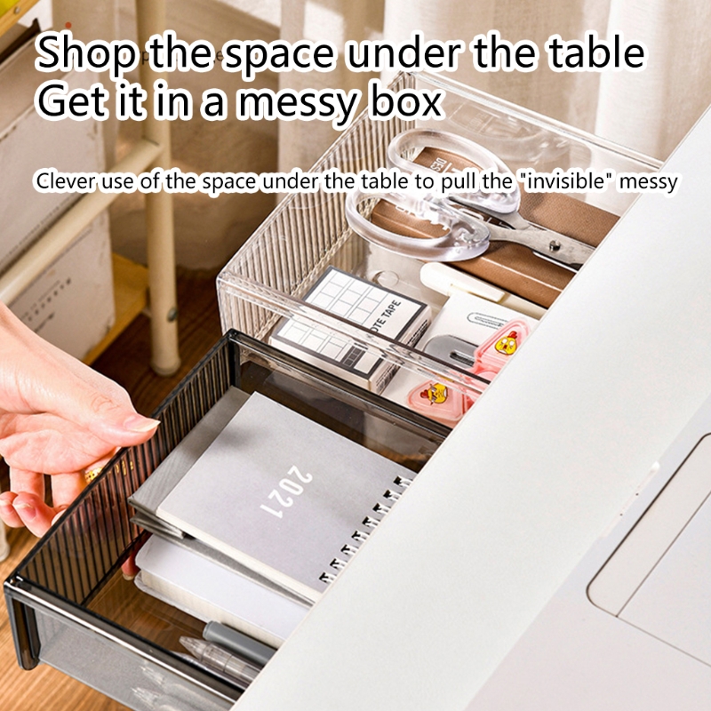 Self-Adhesive Under Table Drawer Organizer Tray - Hidden Storage Box for Pens, Pencils, and Sundries