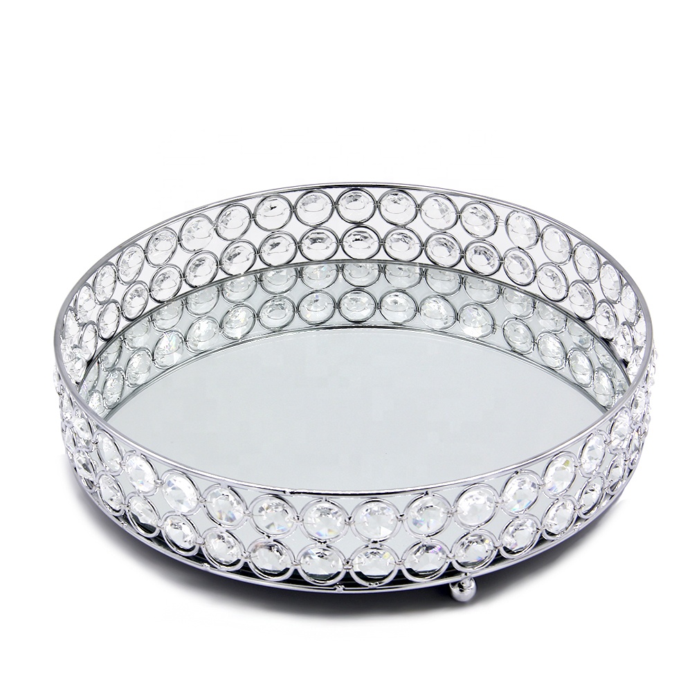 European Round Metal Glass Mirror Makeup Storage Tray