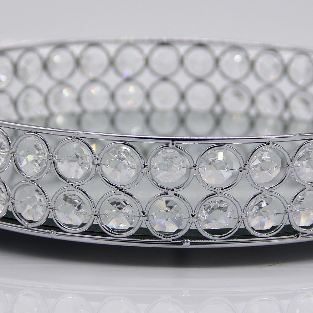 European Round Metal Glass Mirror Makeup Storage Tray