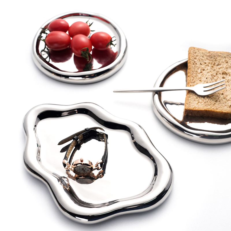 2024 White and Black Ceramic Cloud Plate - Desserts, Cake, Salad, Fruit, Key Chain, Jewelry Storage Display