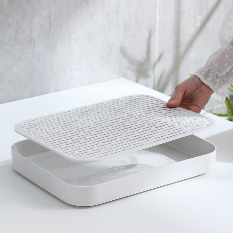 Tray for Bathroom & Kitchen Sink - Draining Board, Cup Drying Rack, Plastic Dish Drain Tray