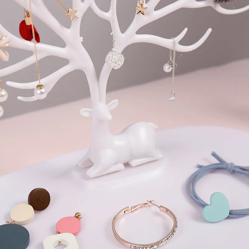 Plastic Deer Jewelry Stand Tree with Tray - Necklace Bracelet Earrings Organizer Holder Display Rack
