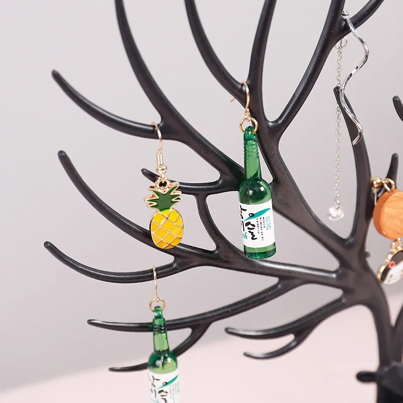 Plastic Deer Jewelry Stand Tree with Tray - Necklace Bracelet Earrings Organizer Holder Display Rack
