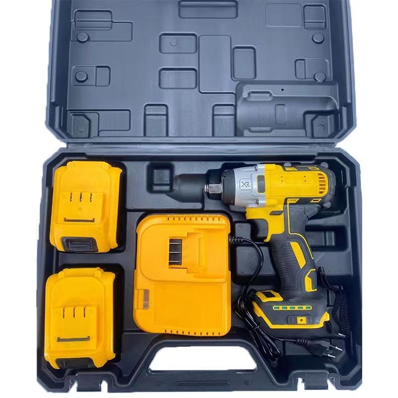 500N.m Yellow Rechargeable Brushless Lithium Battery Electric Impact Wrench - High Power Cordless Torque Wrench Set