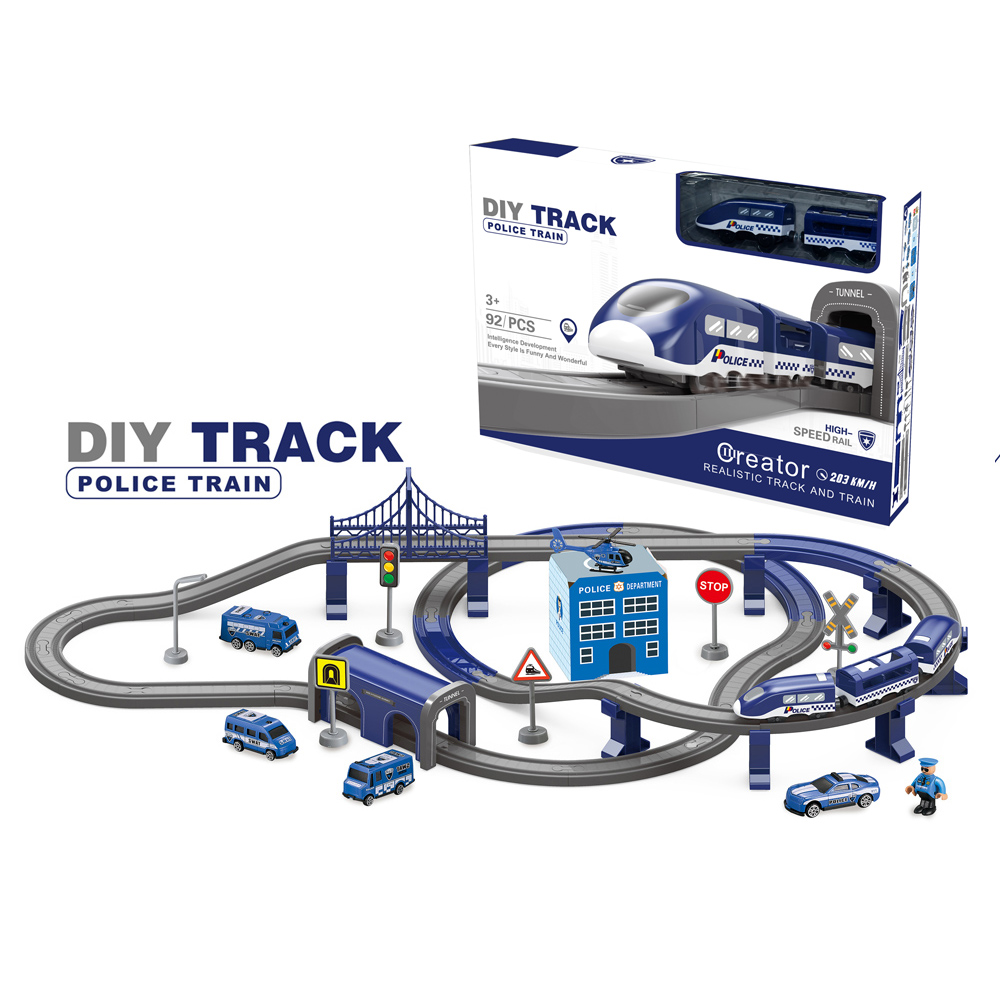 Assembly Electric Railway Train Track Toy With Sound 92PCS Train Set Electric On Track For Kids