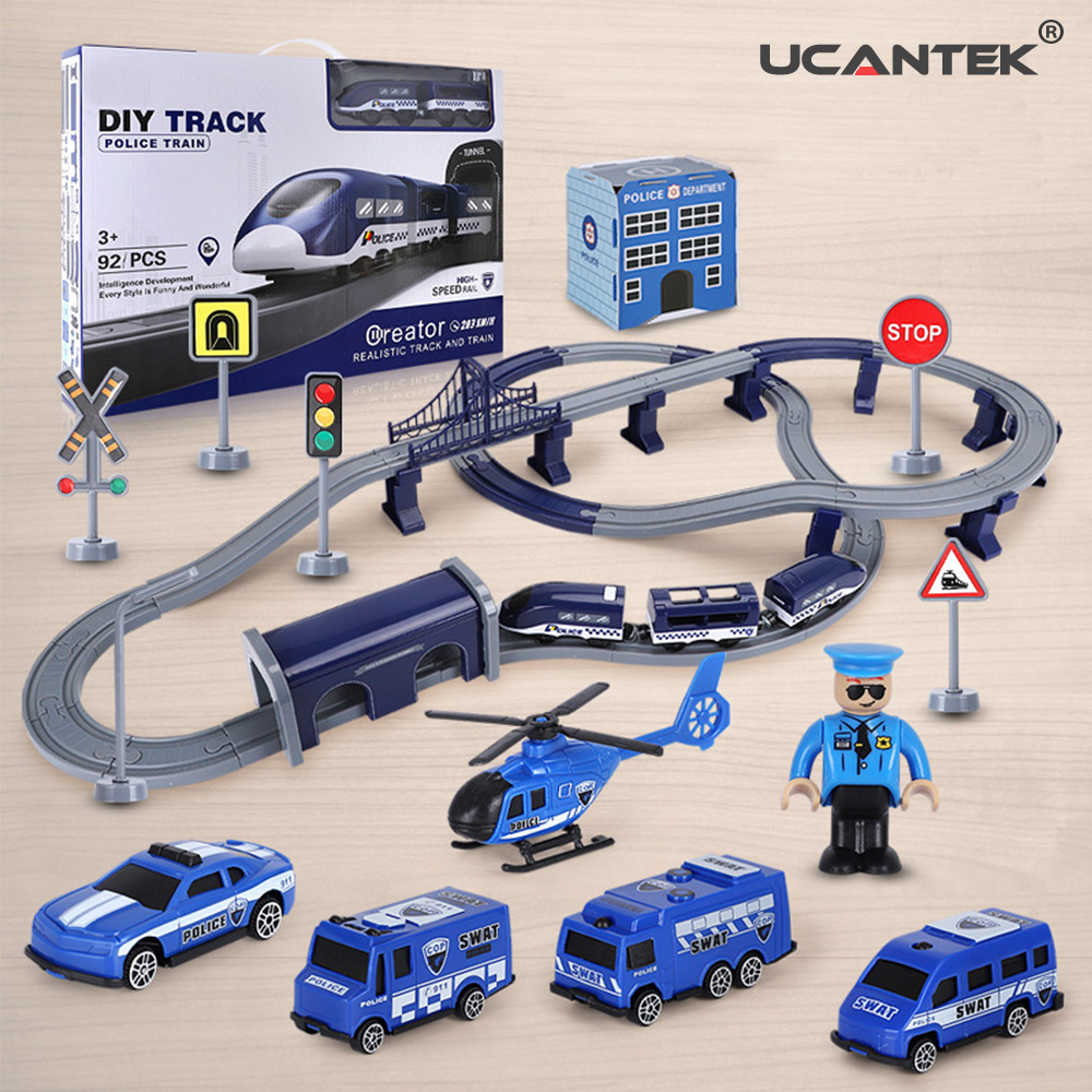 Assembly Electric Railway Train Track Toy With Sound 92PCS Train Set Electric On Track For Kids