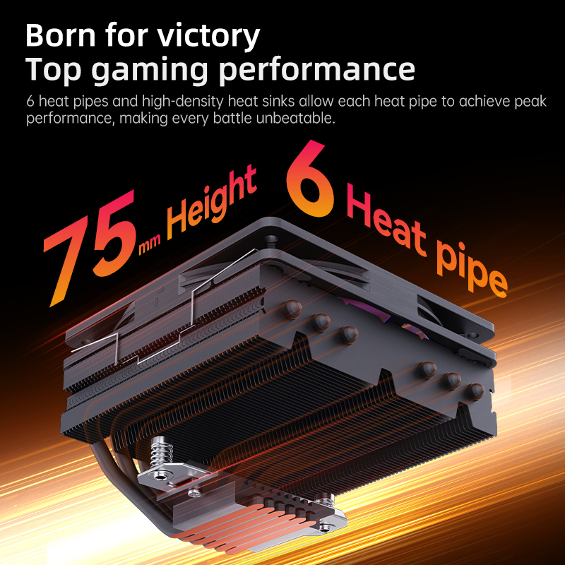 SNOWMAN New Design Black Frame 6 Heat Pipes PC Cooler Case Fan with 75mm Height Cooling Fins for 120mm Computer