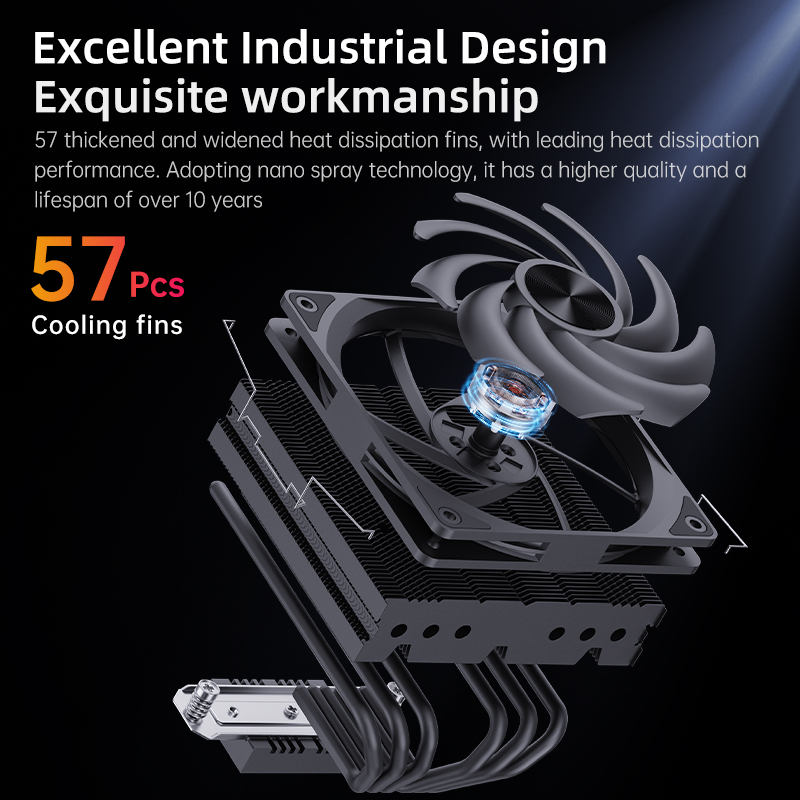 SNOWMAN New Design Black Frame 6 Heat Pipes PC Cooler Case Fan with 75mm Height Cooling Fins for 120mm Computer