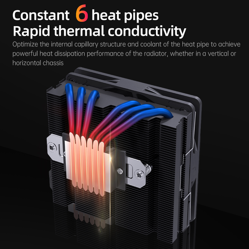 SNOWMAN New Design Black Frame 6 Heat Pipes PC Cooler Case Fan with 75mm Height Cooling Fins for 120mm Computer