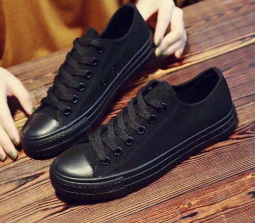   Canvas Trendy Shoes Women's Fashion Lace Up White Black Canvas Sneakers Shoes For Ladies