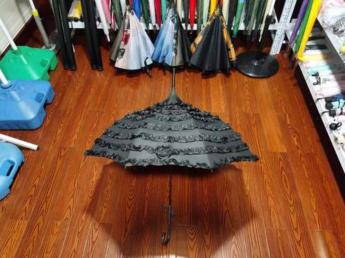 Princess Lace Pagoda Umbrellas For Straight Bar Semi Automatic Long Handle Hook Rain Gear Lady Sunshade umbrella  