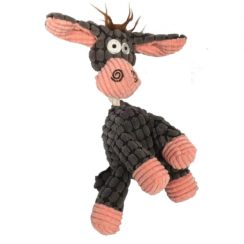 Indestructible Squeaky Plush Molar Dog Chew Toy Fun Corduroy Donkey Shape Pet Toy with Rope for Teething and Play