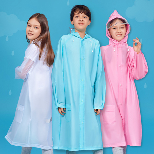 Children's raincoat boys and girls PVC raincoat poncho large visor reflective strip spot  students conjoined rain gear