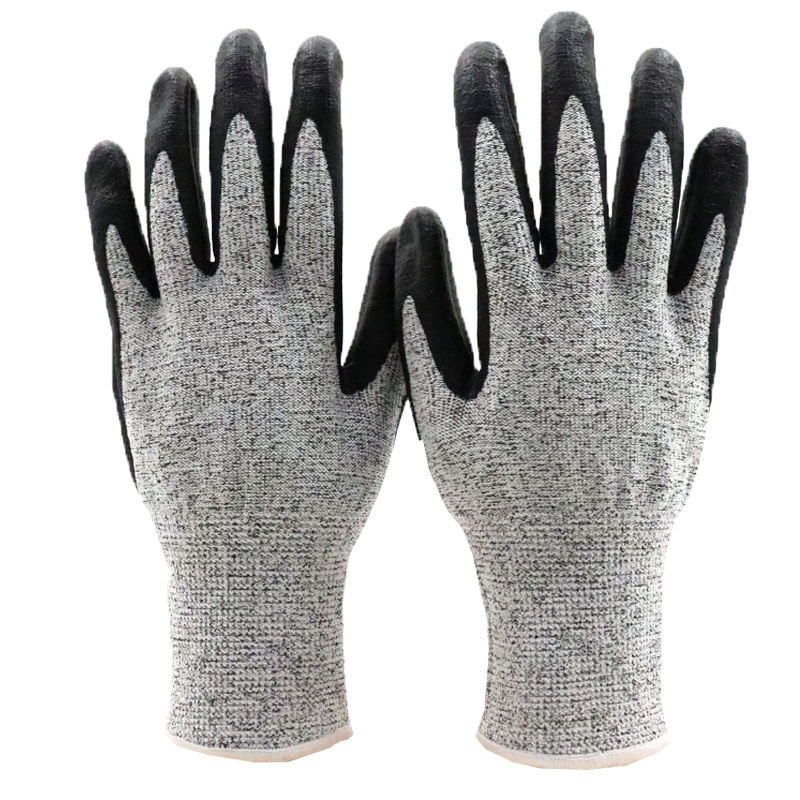 Anti-cut Safety Men Working Garden Protection Hand Glove HPPE Level 5 PU Coated Cut Resistant Gloves