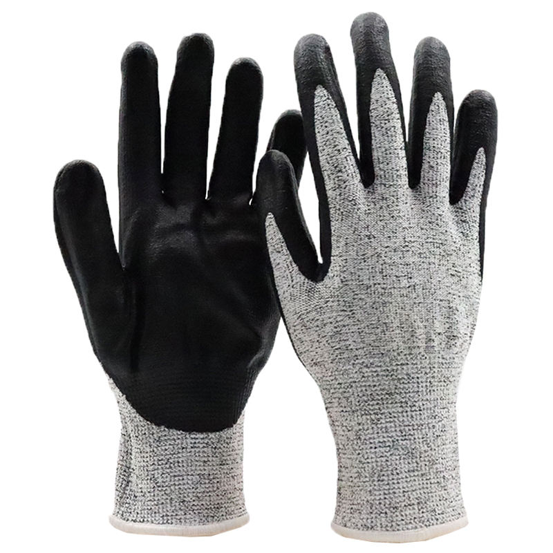 Anti-cut Safety Men Working Garden Protection Hand Glove HPPE Level 5 PU Coated Cut Resistant Gloves